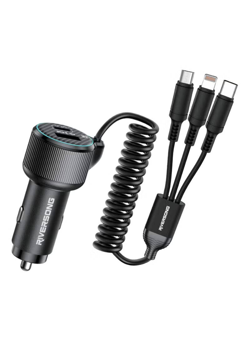 RIVERSONG SAFARI C8 4 IN 1 60W FAST CAR CHARGER WITH CABLES