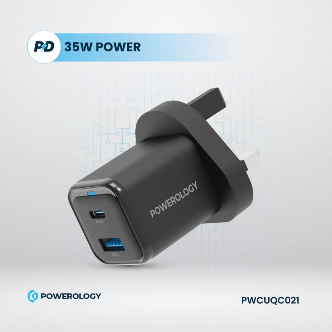 Powerology Super Compact Quick Charger 35W With USB C Cable PWCUQC021 - Image 3