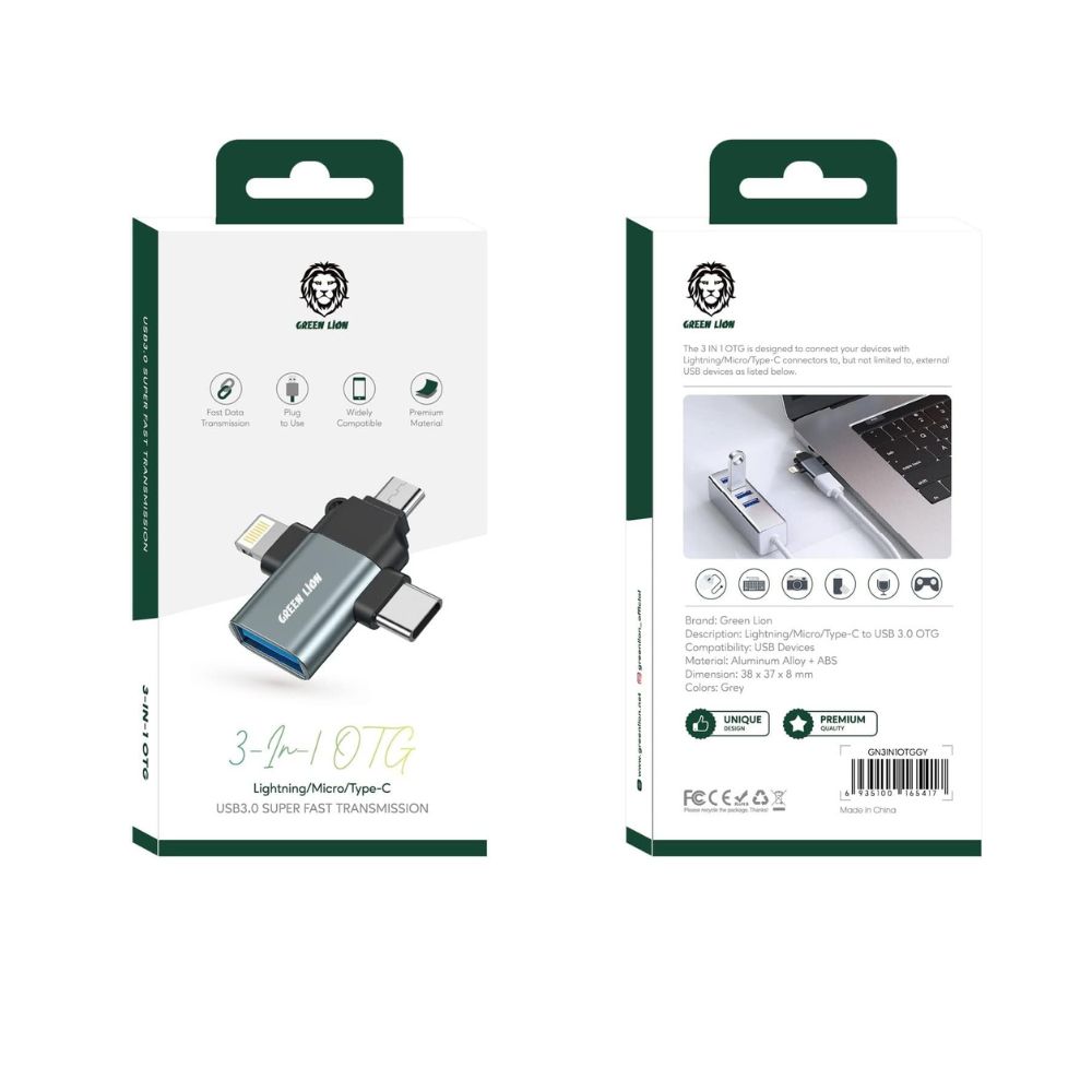 Green Lion 3 in 1 OTG ( Lightning / Micro / Type-C ) Adapter - Image 3