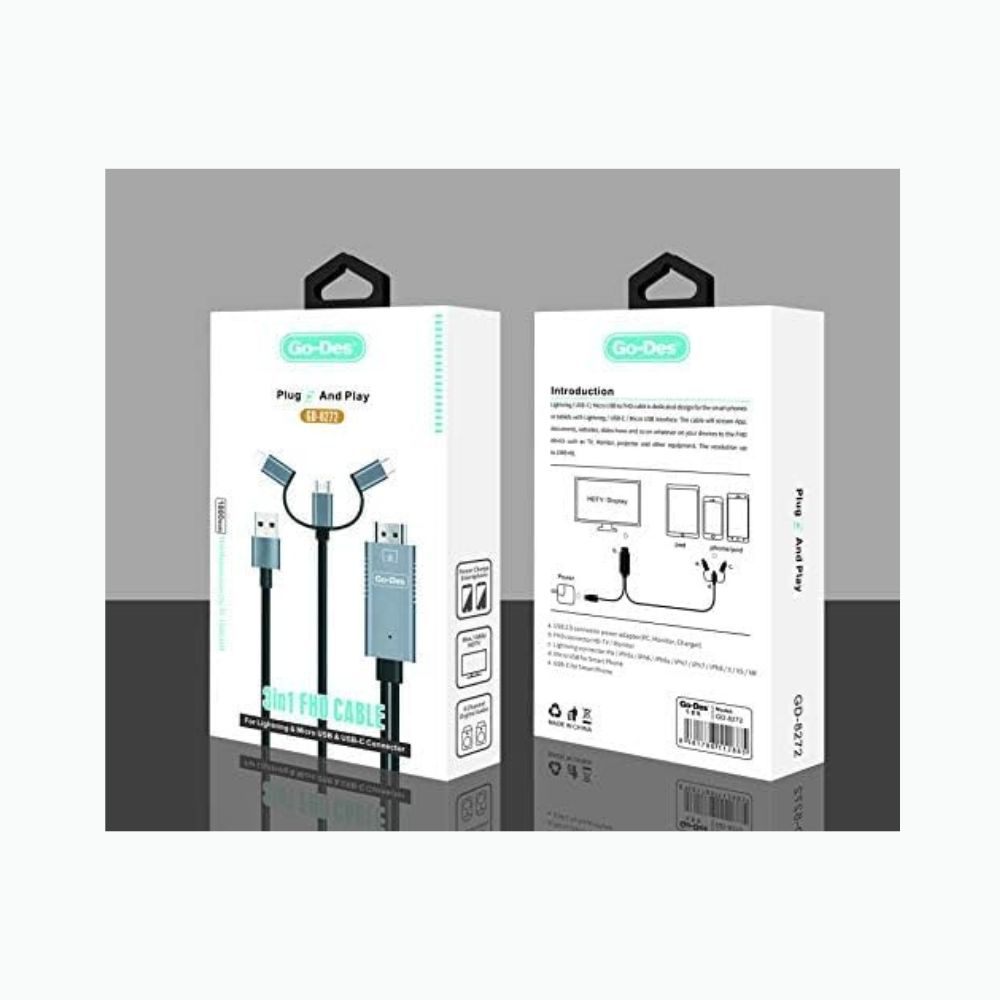Go Des GD-8272 3 in 1 HDTV Cable1.8m - Image 2