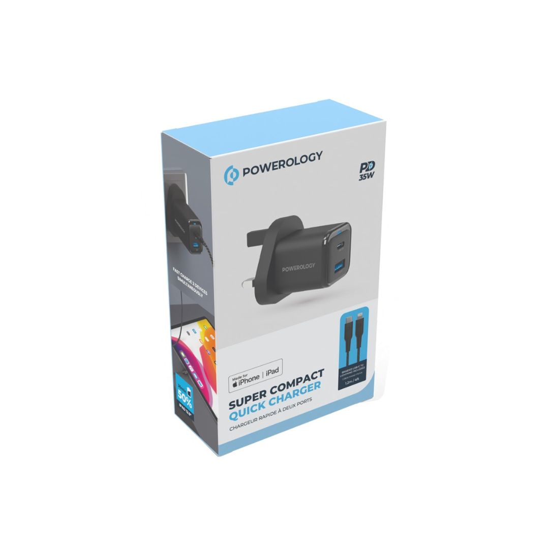 Powerology Super Compact Quick Charger 35W With USB C Cable PWCUQC021 - Image 4