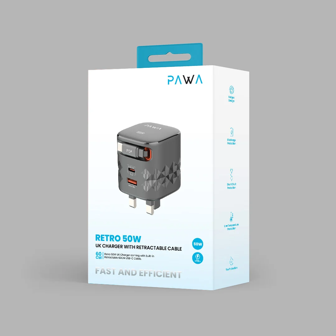 PAWA RETRRO 50W WITH 60CM USB C CABLE PD POWER ADAPTER - Image 3
