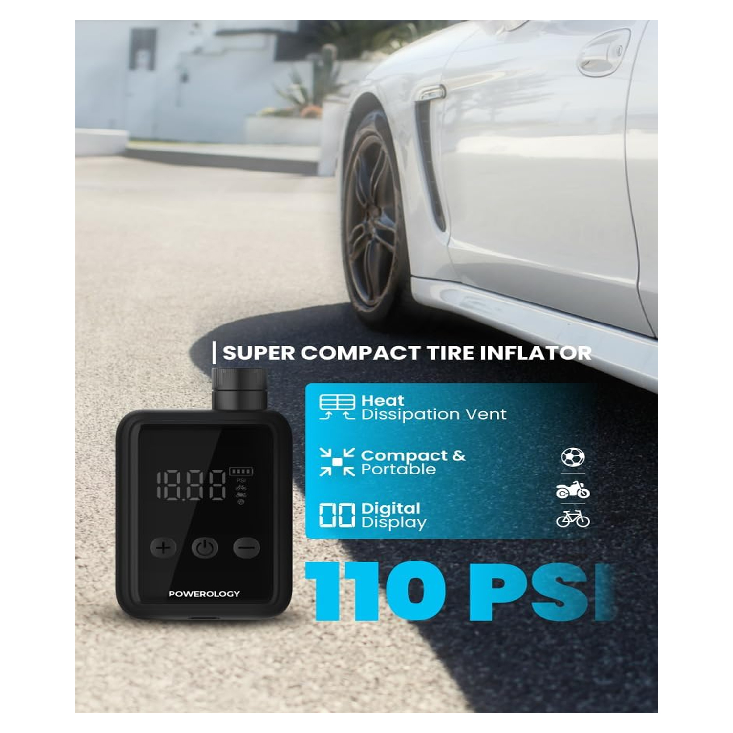 POWEROLOGY 110 PSI SUPER COMPACT TIRE INFLATOR P25CMAPBK - Image 2