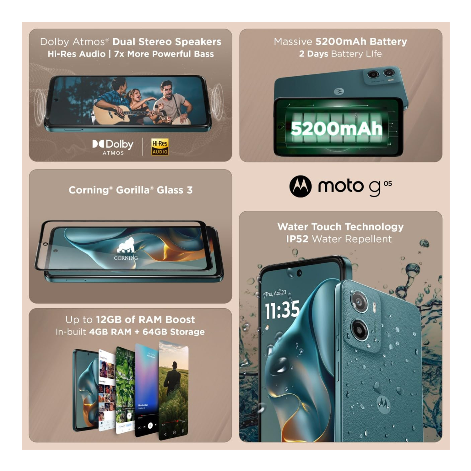 Motorola G05 4G Smartphone, 4 GB RAM, 128 GB Storage, Forest Green - Image 6