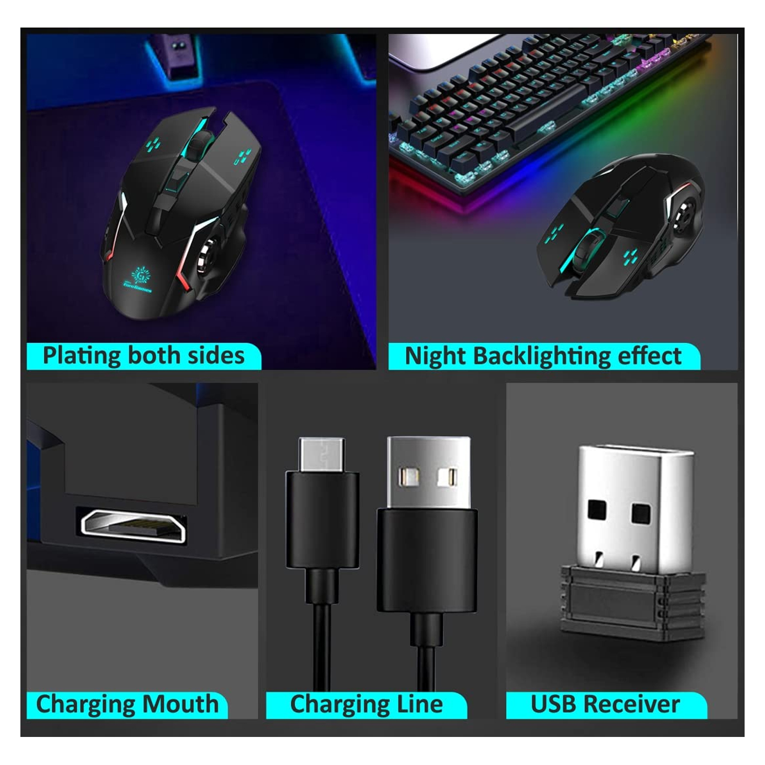 WIRELESS GAMING MOUSE W-01 TYPE C CHARGING - Image 2