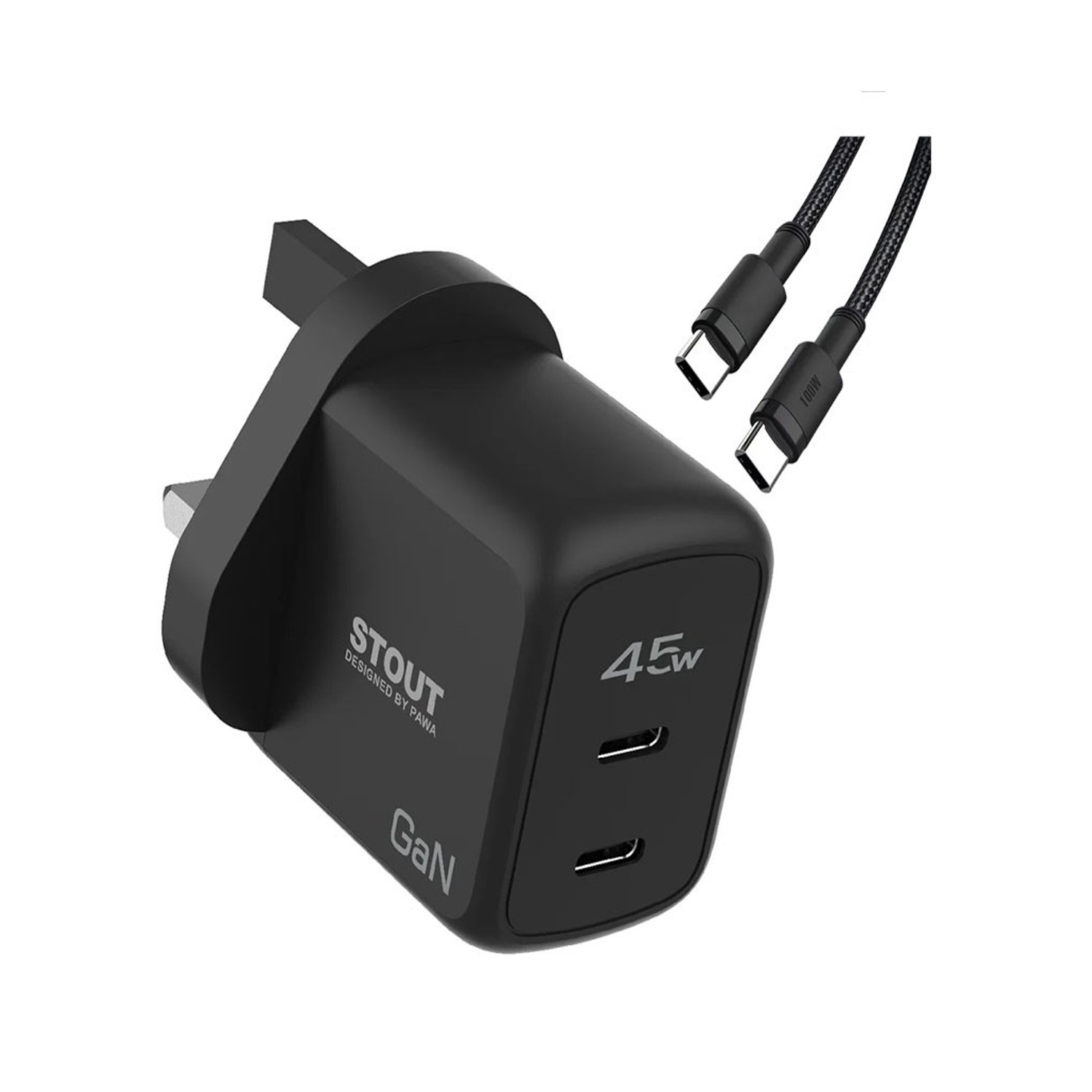 Pawa Stout Gan Travel Charger With Dual PD 45w Black - Image 4