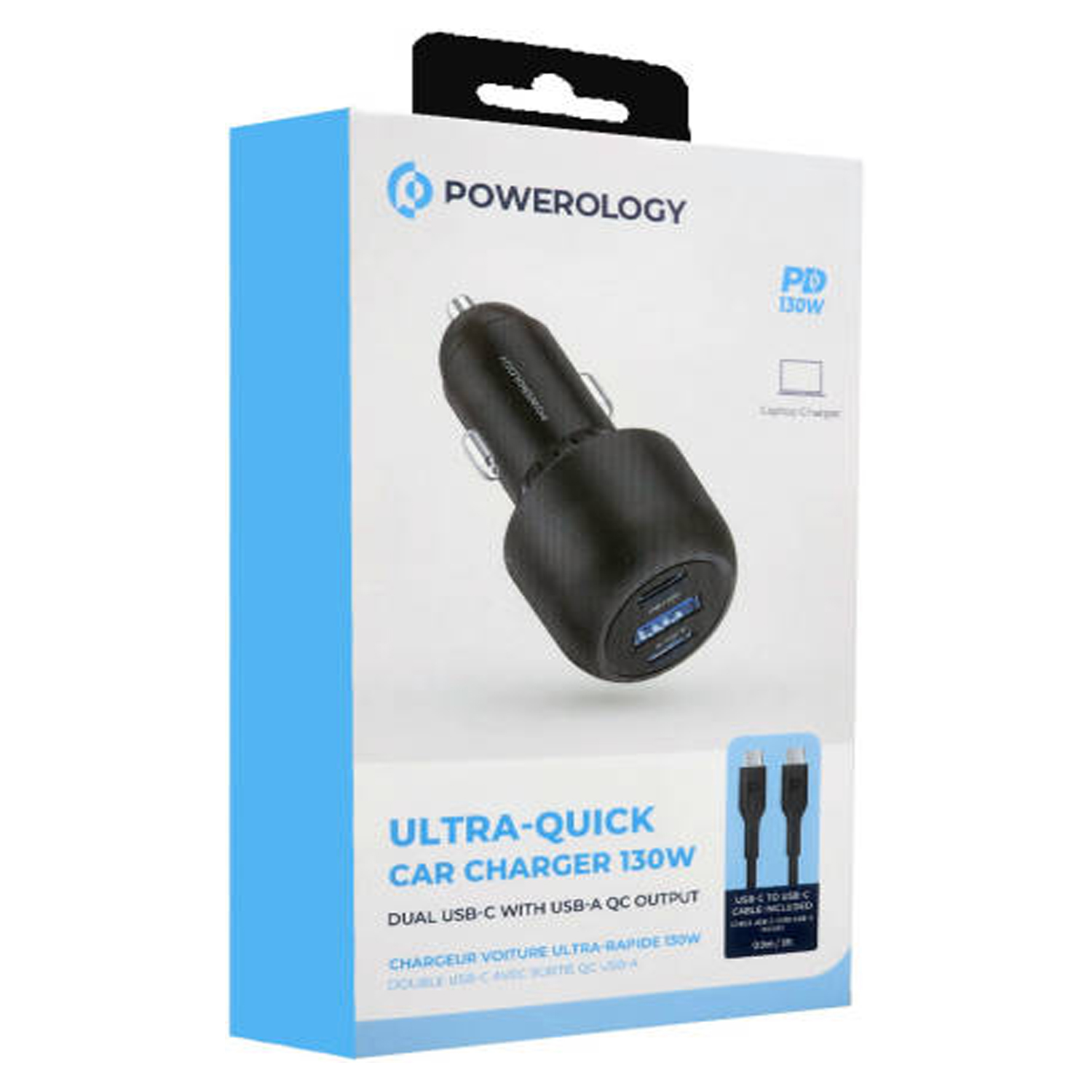 Powerology 130W X2 PD Port & X1 Q.C Port With C to C 100W Cable (0.9m) - Black - Image 4