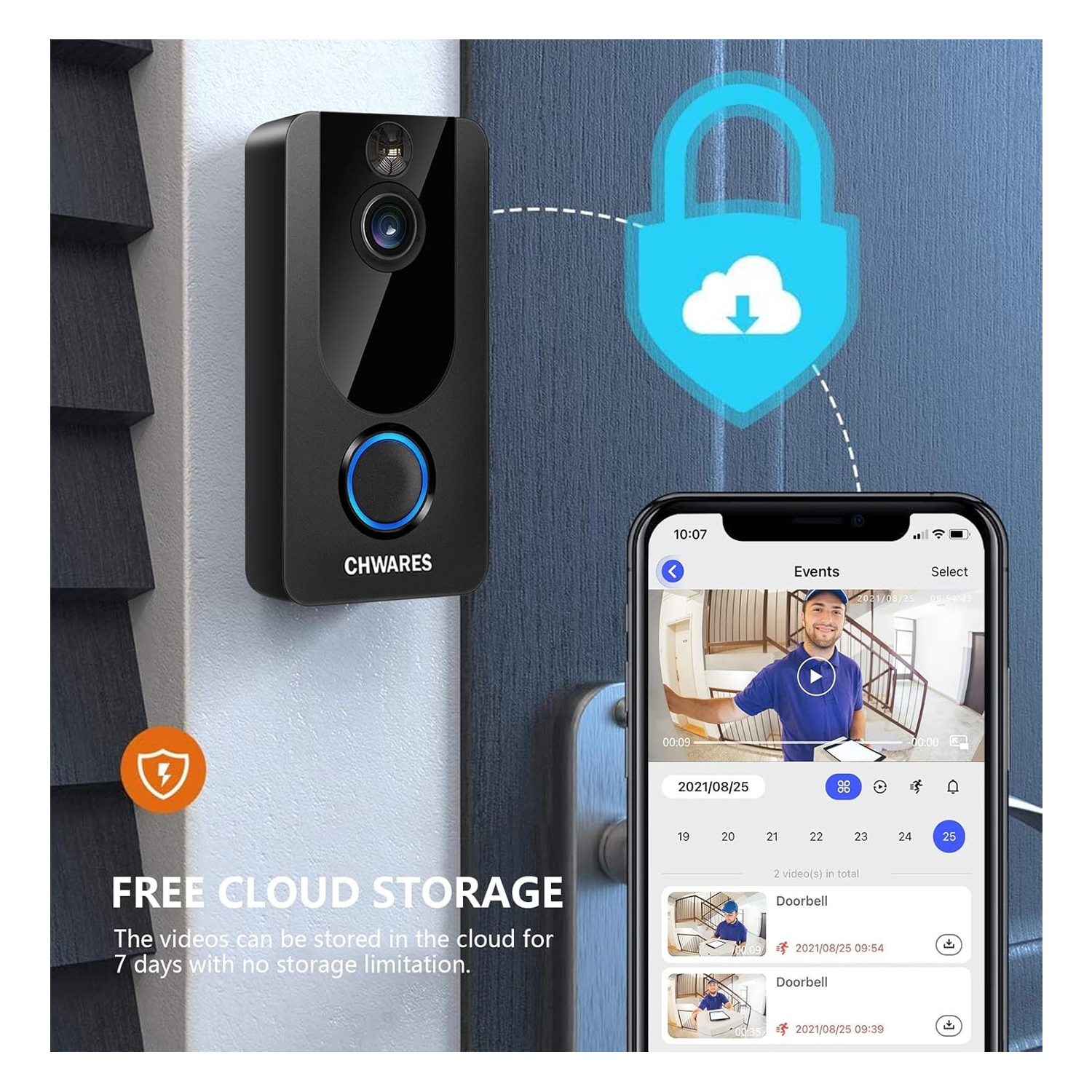 WIFI DOOR VIEWER W3, 1080P, RECHARGEABLE BATTERY, TWO WAY AU - Image 2