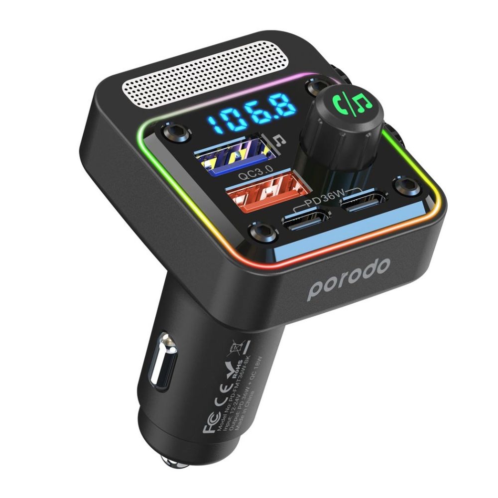 PORODO CAR 36W PD CHARGER AND FM TRANSMITTER
