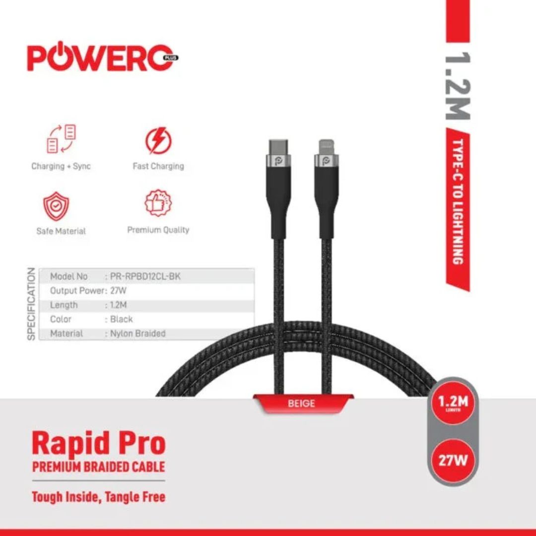 POWER+ RAPID PRO USB-A TO TYPE-C PREMIUM BRIADED CABLE 1.2M - Image 4