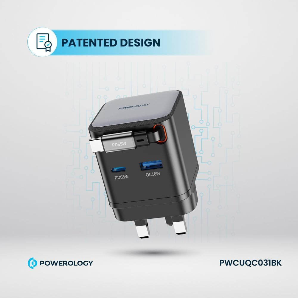 Powerology PWC031 Dual Port Gan Charger 65W Black - Image 3