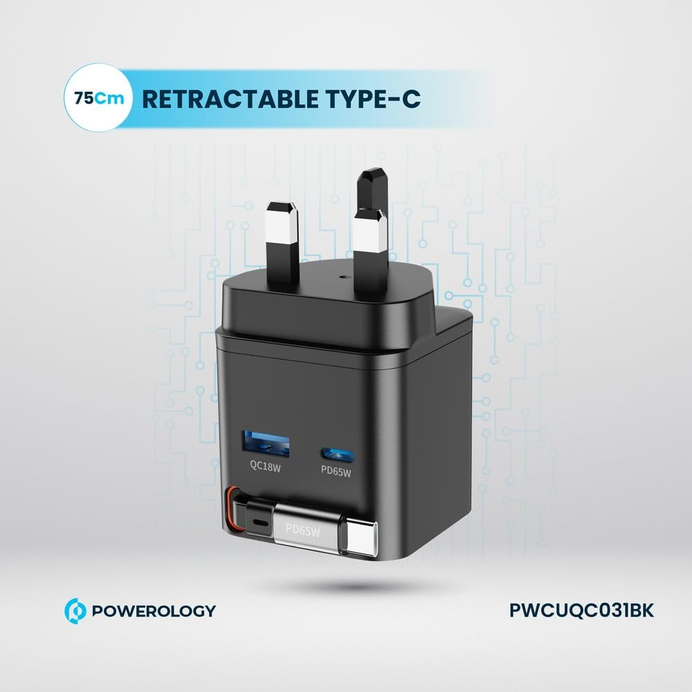Powerology PWC031 Dual Port Gan Charger 65W Black - Image 2