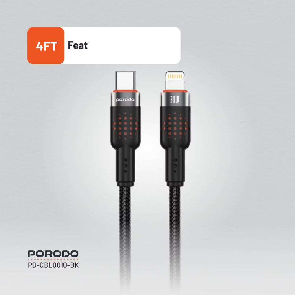 PORODO USB C TO LIGHTING BRAIDED CABLE 1.2M 30W - Image 3