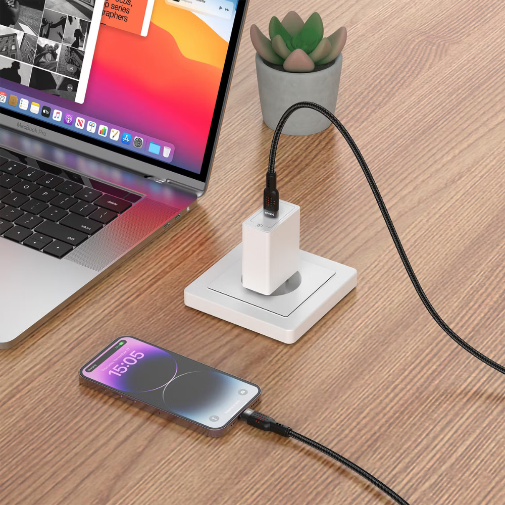 PORODO USB C TO LIGHTING BRAIDED CABLE 1.2M 30W - Image 2