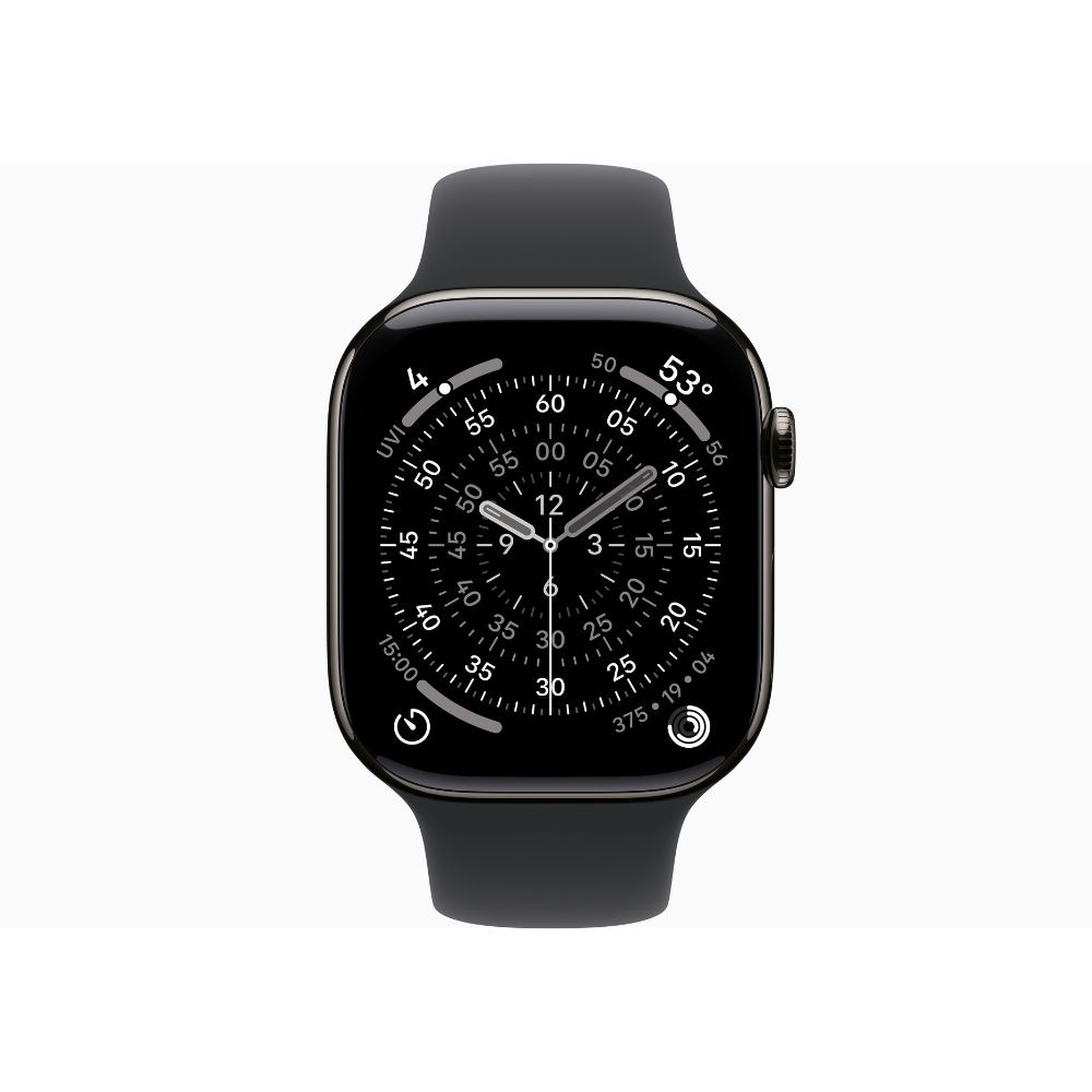 Apple Watch Series 11 GPS + Cellular 46mm Slate Titanium Case with Black Sport Band – S/M & M/L