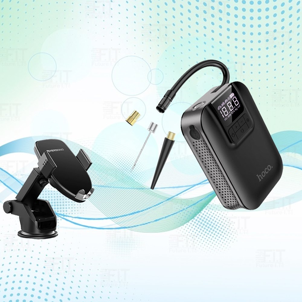 HOCO S53 Portable Smart Air Pump Mini Electric Digital Display Car Air Pump For Car - Black COD With River Song Smart Clip Wireless Charging Car Holder Bundle