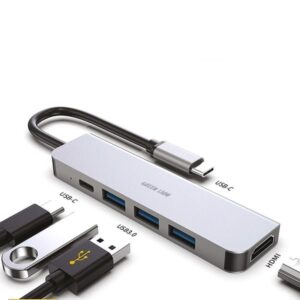 Green Type C 5 IN 1 Adapter Type C To HDTV+USB3.0