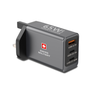 Swiss Military 65W Gan Super Charger With 2 USB C And 1 USB A Charger With Swiss Military USB C To USB C Cable