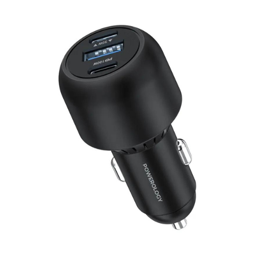 Powerology 130W X2 PD Port & X1 Q.C Port With C to C 100W Cable (0.9m) - Black