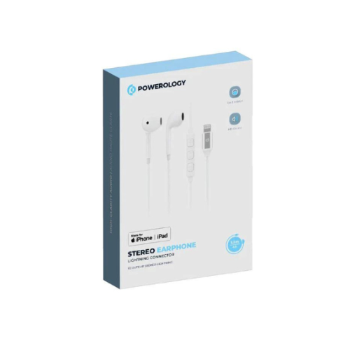 Powerology Stereo MFi Lightning Earphones 1.2M White - Image 3