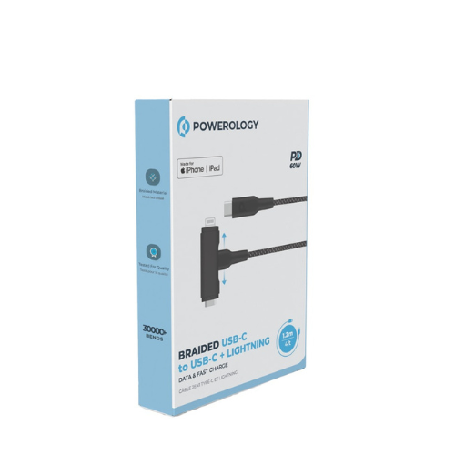 Powerology Braided C2C Plus Lightning Cable 1.2M Black - Image 3