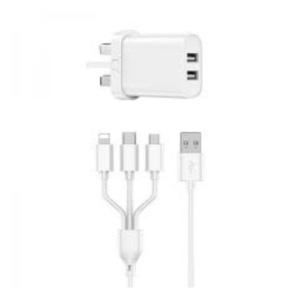 WIWU 2.1A Quick Dual Charger With 3 IN 1 Cable White