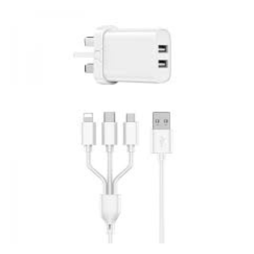 WIWU 2.1A Quick Dual Charger With 3 IN 1 Cable White