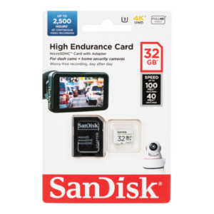 SanDisk High Endurance microSDHC 32GB + SD Adapter - for dash cams & home monitoring, up to 2,500 Hours