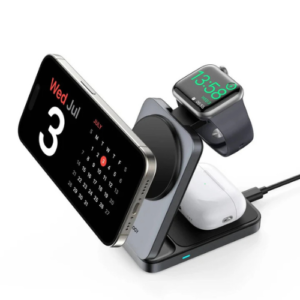 Powerology 3-in-1 Foldable Wireless Magnetic Qi2 Fast Charging Hub - Black