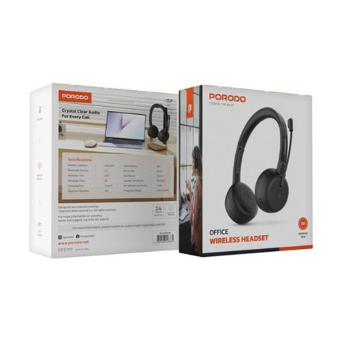 Porodo Office Wireless Headset Type C – Black - Image 2