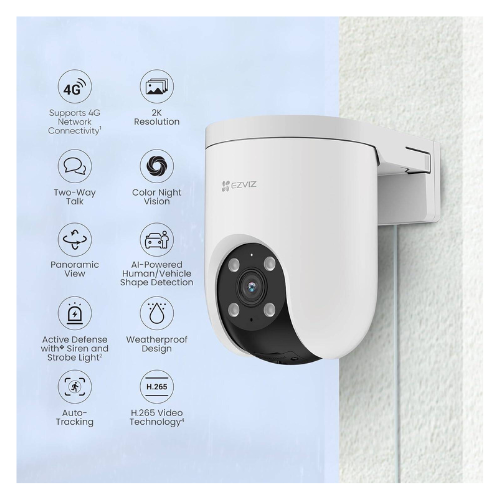 EZVIZ H8C 4G 2K Pan & Tilt 4G Camera with Auto-Tracking, 2 Way Talk, Color Night Vision, Active Defense with Siren & Strobe Light, Weatherproof - Image 3