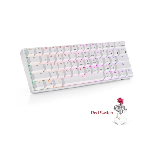 Royal Kludge RK61 mini White mechanical keyboard-Red switch- wired and bluetooth and wireless 2.4 -arabic english
