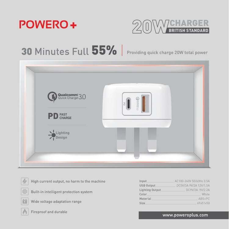 Powero+ 20W Fast Wall Charger - Image 3