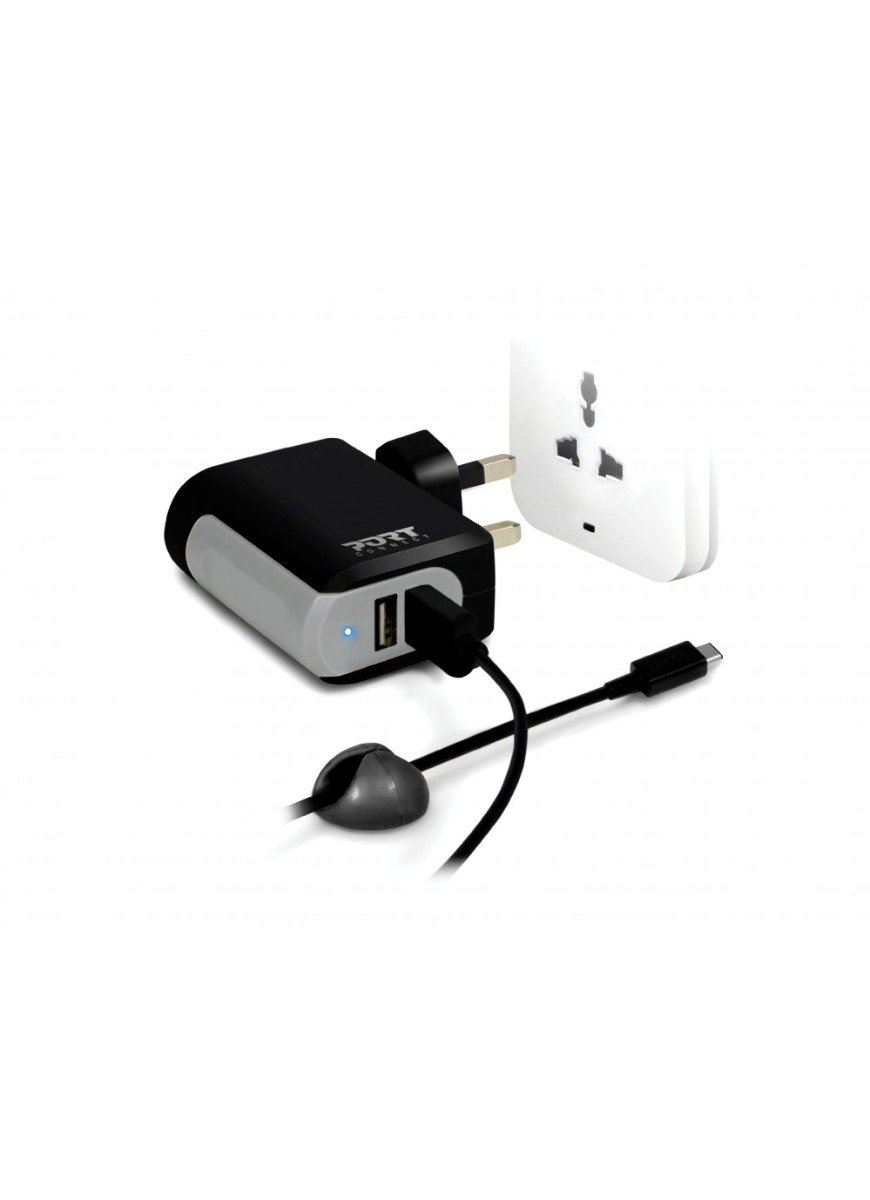 Port Connect 2X USB Charger + USB Type C Cable & Cable Holder