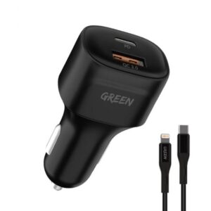 Green Compact Dual Port Fast Car Charger 20W